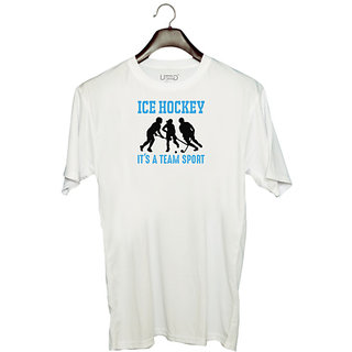                       UDNAG Unisex Round Neck Graphic 'Hockey | Ice Hockey it's' Polyester T-Shirt White                                              