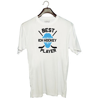                       UDNAG Unisex Round Neck Graphic 'Hockey | Best copy' Polyester T-Shirt White                                              