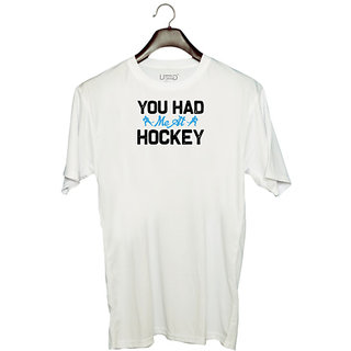                       UDNAG Unisex Round Neck Graphic 'Hockey | You had' Polyester T-Shirt White                                              