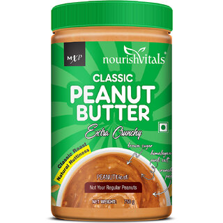 NourishVitals Classic Peanut Butter (Extra Crunchy) Classic Roast, High Quality Roasted Peanuts, 750 g