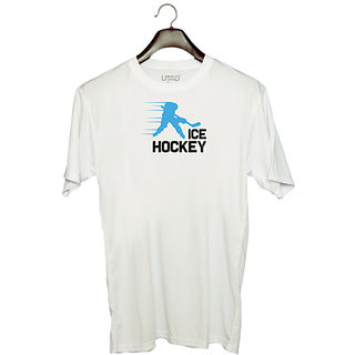                       UDNAG Unisex Round Neck Graphic 'Hockey | Ice' Polyester T-Shirt White                                              