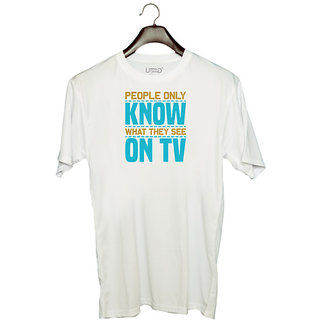                       UDNAG Unisex Round Neck Graphic 'TV | People only' Polyester T-Shirt White                                              