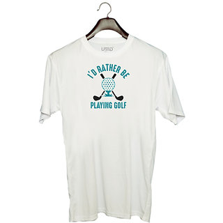                       UDNAG Unisex Round Neck Graphic 'Hockey | I'd rather' Polyester T-Shirt White                                              