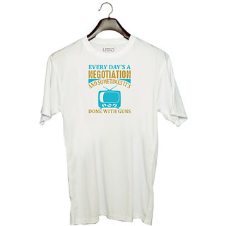                       UDNAG Unisex Round Neck Graphic 'TV | Every day' Polyester T-Shirt White                                              