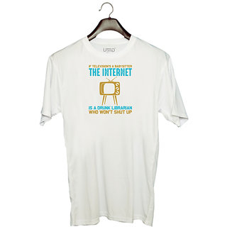                       UDNAG Unisex Round Neck Graphic 'TV | If' Polyester T-Shirt White                                              