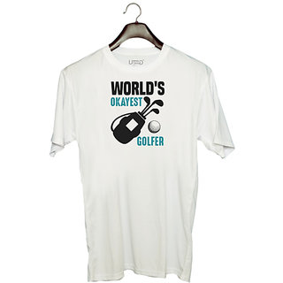                       UDNAG Unisex Round Neck Graphic 'Golf | World's' Polyester T-Shirt White                                              
