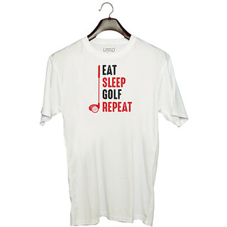                       UDNAG Unisex Round Neck Graphic 'Golf | Eat' Polyester T-Shirt White                                              