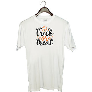                       UDNAG Unisex Round Neck Graphic 'Halloween | Trick or treat' Polyester T-Shirt White                                              