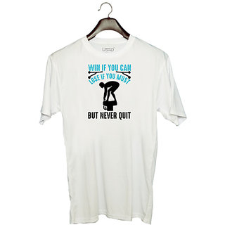                       UDNAG Unisex Round Neck Graphic 'Hard work | Win if' Polyester T-Shirt White                                              