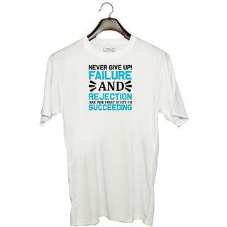                       UDNAG Unisex Round Neck Graphic 'Never give up | Never give up copy' Polyester T-Shirt White                                              