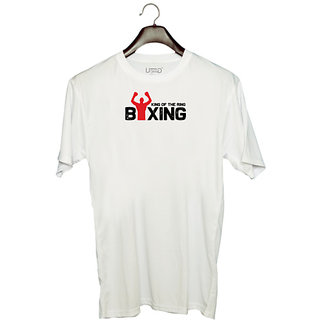                       UDNAG Unisex Round Neck Graphic 'Boxing | King of the' Polyester T-Shirt White                                              