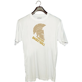                       UDNAG Unisex Round Neck Graphic 'Basketball | spartans' Polyester T-Shirt White                                              