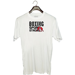                      UDNAG Unisex Round Neck Graphic 'Boxing | Boxing sport' Polyester T-Shirt White                                              