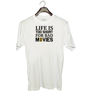                       UDNAG Unisex Round Neck Graphic 'Movies | Life is' Polyester T-Shirt White                                              
