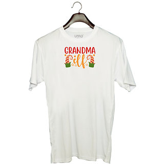                       UDNAG Unisex Round Neck Graphic 'Grand mother | Grandma elf' Polyester T-Shirt White                                              