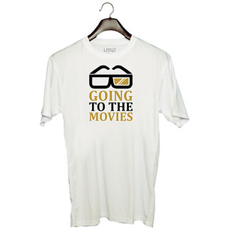                       UDNAG Unisex Round Neck Graphic 'Movies | Going to' Polyester T-Shirt White                                              
