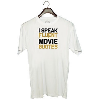                       UDNAG Unisex Round Neck Graphic 'Movies | I speak' Polyester T-Shirt White                                              