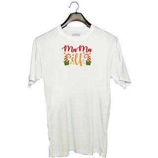                       UDNAG Unisex Round Neck Graphic 'Mother | Mama elf' Polyester T-Shirt White                                              