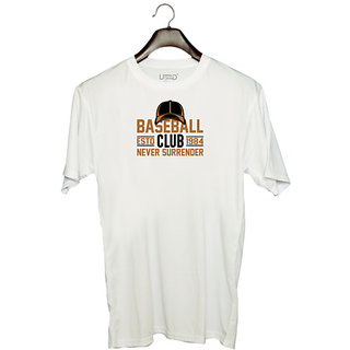                       UDNAG Unisex Round Neck Graphic 'Baseball | Base' Polyester T-Shirt White                                              