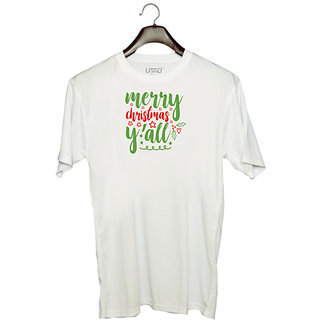                       UDNAG Unisex Round Neck Graphic 'Christmas | merry chrismas yall' Polyester T-Shirt White                                              
