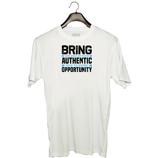                       UDNAG Unisex Round Neck Graphic 'Opportunity | Bring the' Polyester T-Shirt White                                              