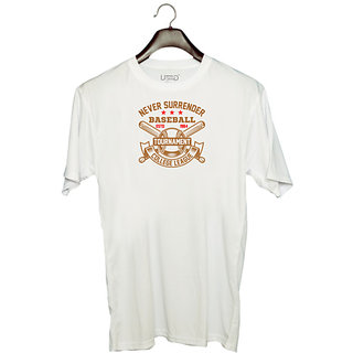                       UDNAG Unisex Round Neck Graphic 'Baseball | Never' Polyester T-Shirt White                                              
