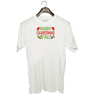                       UDNAG Unisex Round Neck Graphic 'Christmas | merry chrismas yalll' Polyester T-Shirt White                                              