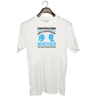                       UDNAG Unisex Round Neck Graphic 'Conversation | Conversation' Polyester T-Shirt White                                              
