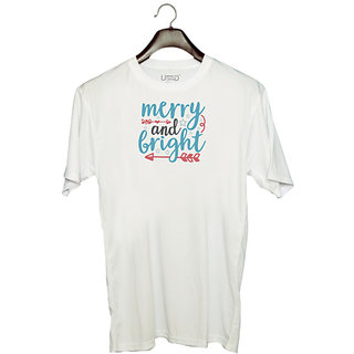                       UDNAG Unisex Round Neck Graphic 'Christmas | merry and bright4' Polyester T-Shirt White                                              