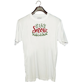                       UDNAG Unisex Round Neck Graphic 'Christmas | i'm snow cute' Polyester T-Shirt White                                              