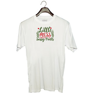                       UDNAG Unisex Round Neck Graphic 'Christmas | Little miss sassy pants' Polyester T-Shirt White                                              