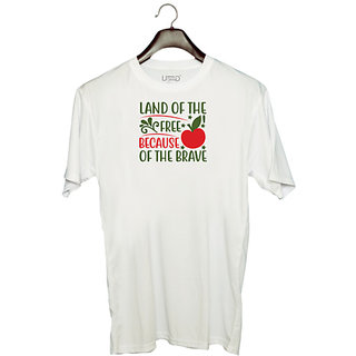                       UDNAG Unisex Round Neck Graphic 'Christmas | Land of the free because of the brave' Polyester T-Shirt White                                              