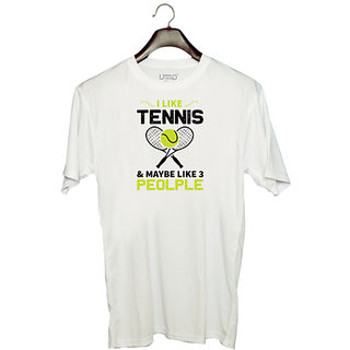                       UDNAG Unisex Round Neck Graphic 'Tennis | I like copy' Polyester T-Shirt White                                              