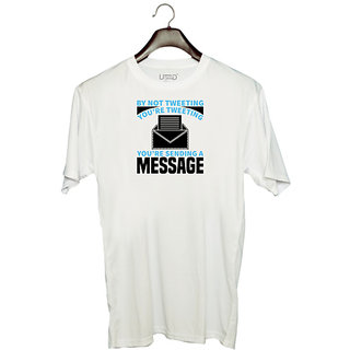                       UDNAG Unisex Round Neck Graphic 'Message | by not' Polyester T-Shirt White                                              
