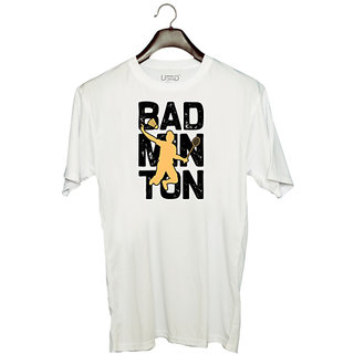                       UDNAG Unisex Round Neck Graphic 'Badminton | Bad' Polyester T-Shirt White                                              