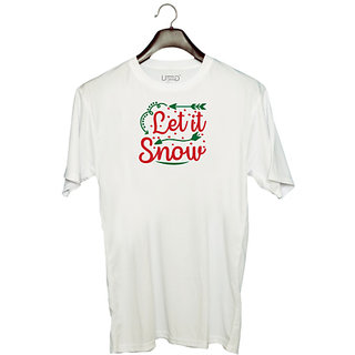                       UDNAG Unisex Round Neck Graphic 'Christmas | let it snow' Polyester T-Shirt White                                              