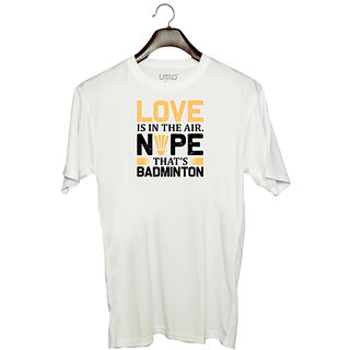                       UDNAG Unisex Round Neck Graphic 'Badminton | Love copy' Polyester T-Shirt White                                              
