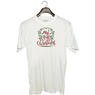                      UDNAG Unisex Round Neck Graphic 'Christmas | my first christmas' Polyester T-Shirt White                                              