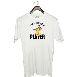                       UDNAG Unisex Round Neck Graphic 'Badminton | I'm a bit' Polyester T-Shirt White                                              