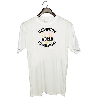                       UDNAG Unisex Round Neck Graphic 'Badminton | Badminton' Polyester T-Shirt White                                              