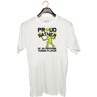                       UDNAG Unisex Round Neck Graphic 'Tennis | Proud copy' Polyester T-Shirt White                                              