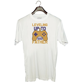                       UDNAG Unisex Round Neck Graphic 'Gaming | Leveling' Polyester T-Shirt White                                              