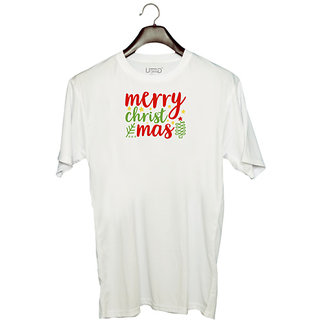                       UDNAG Unisex Round Neck Graphic 'Christmas | merry christmassss' Polyester T-Shirt White                                              
