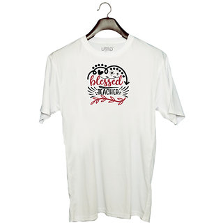                       UDNAG Unisex Round Neck Graphic 'Teacher | blessed teacher' Polyester T-Shirt White                                              