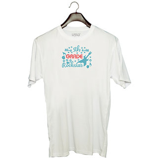                       UDNAG Unisex Round Neck Graphic 'Teacher Student | 5th grade rockstar' Polyester T-Shirt White                                              