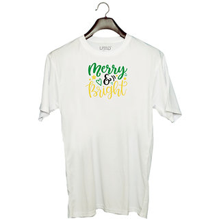                       UDNAG Unisex Round Neck Graphic 'Christmas | merry and bright' Polyester T-Shirt White                                              