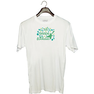                       UDNAG Unisex Round Neck Graphic 'Teacher Student | 3rd grade rockstar' Polyester T-Shirt White                                              