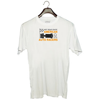                       UDNAG Unisex Round Neck Graphic 'Vintage | Hot road' Polyester T-Shirt White                                              