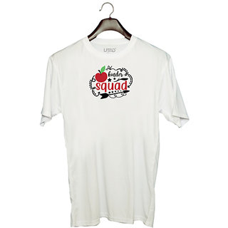                       UDNAG Unisex Round Neck Graphic 'Kinder | kinder squad' Polyester T-Shirt White                                              