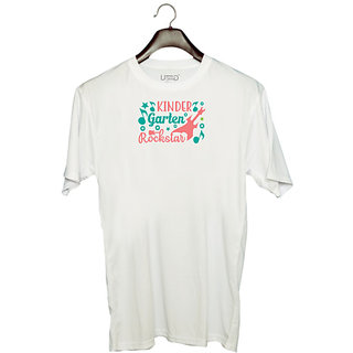                       UDNAG Unisex Round Neck Graphic 'Teacher Student | Kinder garten rockstar' Polyester T-Shirt White                                              